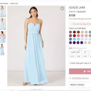 Azazie Lara Bridesmaids Dress in Sky Blue, Size 12
